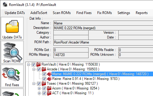 RomVault loading first DAT sets